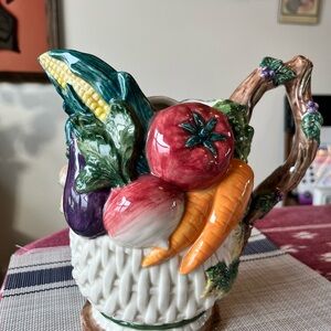 Fitz and Floyd Multicolor Vegetable Ceramic Pitcher vintage 1996